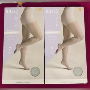 Silk Impressions Shimmer Sheer High Waisted Soft Silver Large (4 pair)Nylons NWT